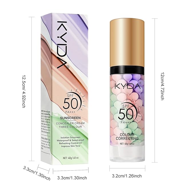 KYDA 2PCS Color Correcting Primer,SPF Makeup 50 PA+++,Color Correcting Serum, Moisturizing Makeup Primer, One Step Brightening Primer to Even Skin Tone, Oil Control Skin Corrector,Purple Pink Green