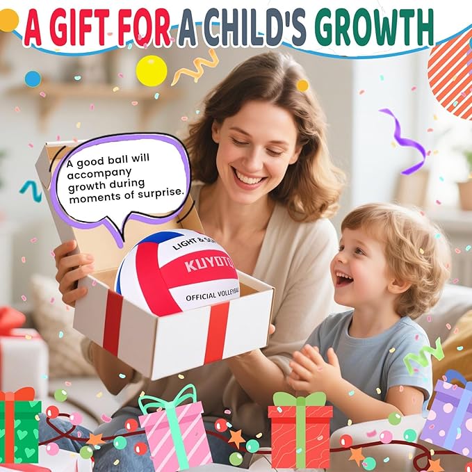 KUYUTQ Soft Light Quiet Indoor Volleyball for Kids Youth Beginners, Perfect for House Yard Training Practice Games(Deflated)