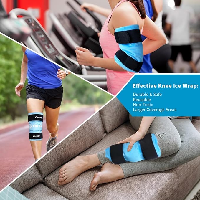 Knee Ice Pack Wrap for Pain Relief, Reusable & Flexible Gel Cold Pack for Leg Injuries, Swelling, Replacement Surgery, Hot & Cold Compress Knee Ice Wrap for Arthritis, Post-Surgery Recovery