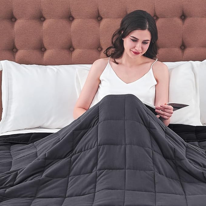 King Size Weighted Blanket for Adults (20 lbs, 80β x 87β, Grey& Black) Cooling Heavy Blanket for Sleeping Perfect for 190-210 lbs, Breathable Blanket for Adults & Couple All Season, Machine Washable