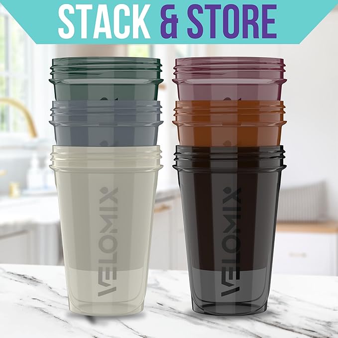 '-6 PACK- Shaker Cups for Protein Shakes 20 oz - 6x Wire Whisk | Leak Proof Protein Shaker Bottle for Protein Shakes, Shaker Bottle Pack for Pre & Post Workout, Shaker Cup (Mood Tones)