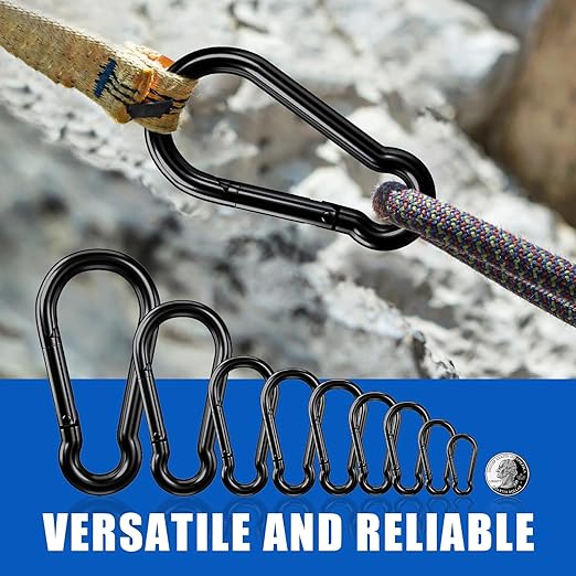 KINLINK 2 Pack Black Carabiner Clip, 5.5 inch Heavy Duty Spring Snap Hook, Large Caribeener Clips for Camping, Swing Set, Hammock, Hiking, Travel, Weight Lifting Machine, Home Gym Equipment