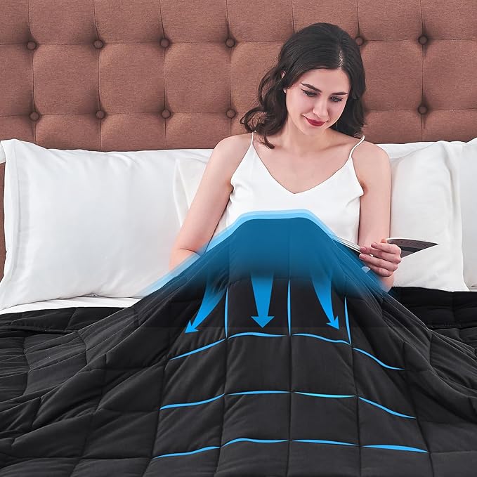 King Size Weighted Blanket for Adults (25 lbs, 80β x 87β, Black) Cooling Heavy Blanket for Sleeping Perfect for 240-260 lbs, Breathable Blanket for Adults & Couple All Season, Machine Washable