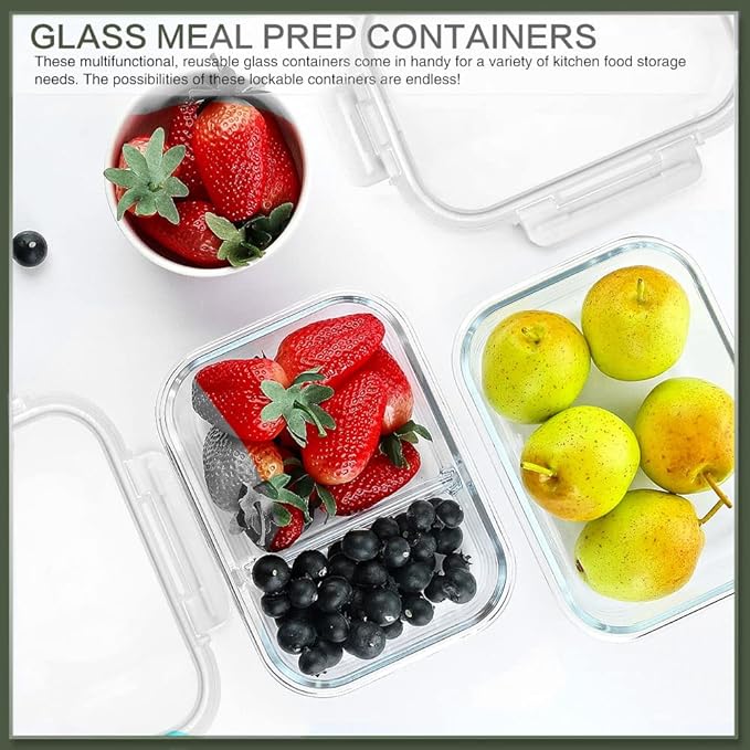10 Packs 30 oz Glass Meal Prep Containers,Glass Food Storage Containers with Lids,Airtight Glass Lunch Bento Boxes,Microwave, Oven, Freezer and Dishwasher,White