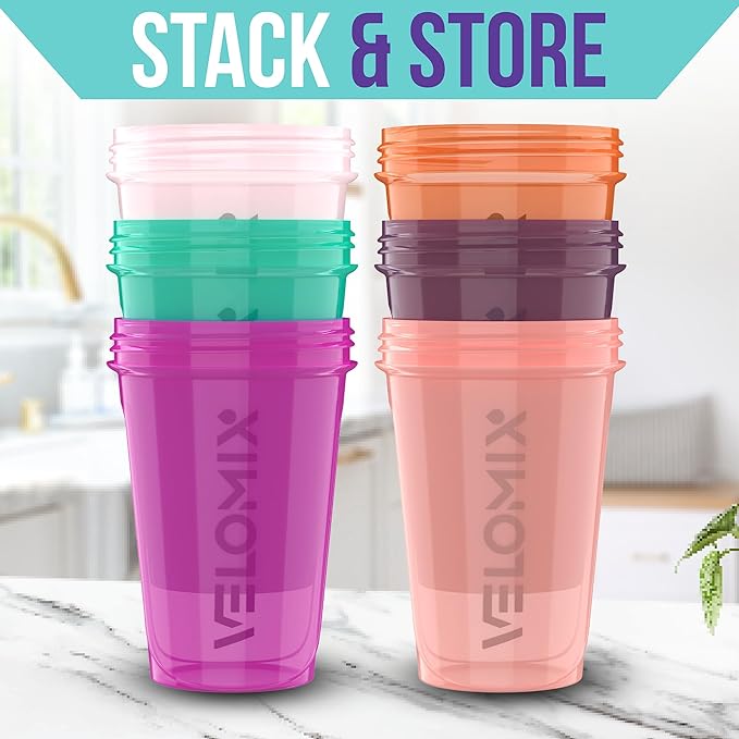 '-6 PACK- 20 OZ Protein Shaker Bottles for Protein Mixes, Shaker Cups for Protein Shakes, Small Shaker Bottle Pack, Shaker Cup, Shakers for protein Shakes (Rose Garden - 6 Pack)