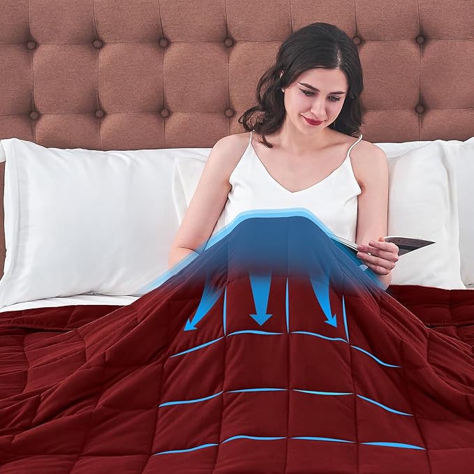 King Size Weighted Blanket for Adults (20 lbs, 80β x 87β, Red) Cooling Heavy Blanket for Sleeping Perfect for 190-210 lbs, Breathable Blanket for Adults & Couple All Season, Machine Washable