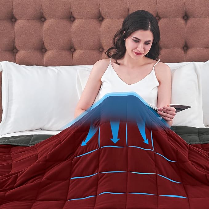 King Size Weighted Blanket for Adults (20 lbs, 80β x 87β, Red Grey) Cooling Heavy Blanket for Sleeping Perfect for 190-210 lbs, Breathable Blanket for Adults & Couple All Season, Machine Washable
