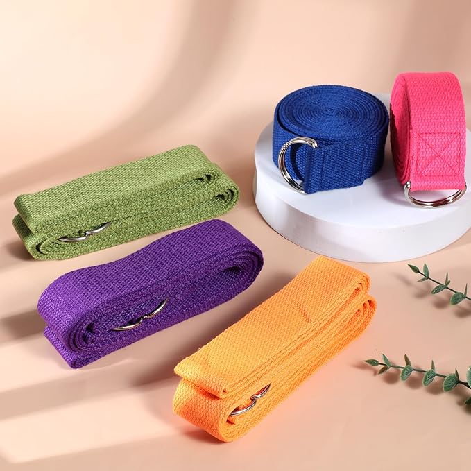 10 Pcs Yoga Strap 8ft Yoga Stretching Exercise Band Stretching Belt with Adjustable Metal D Ring Buckle Loop for Pilates, Dance, Physical Therapy, Gym Workout