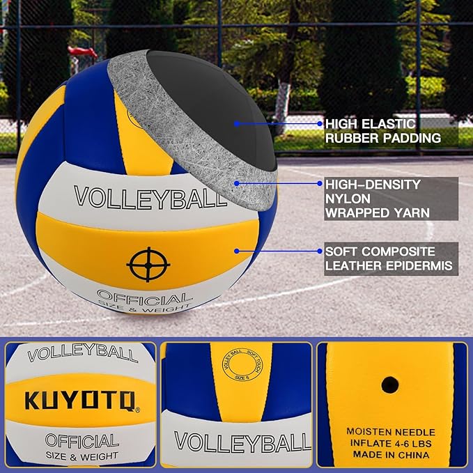 KUYOTQ Official Size 5 in&Outdoor Beach Volleyball,3MM Thickened Surface Soft Leather Youth Womens Mens Volleyball for Game Gym Training(Deflated)