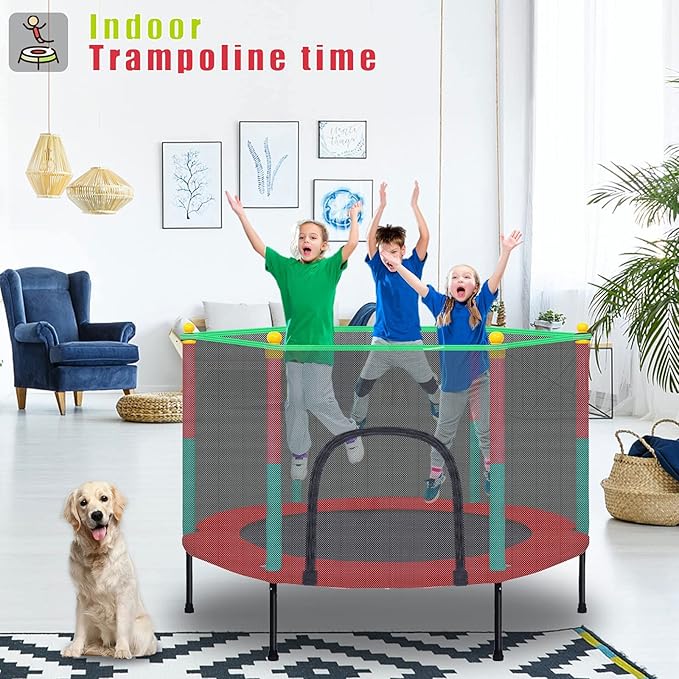 Kids Trampoline with Safety Enclosure Net - 5FT Trampoline for Toddlers Indoor and Outdoor - Parent-Child Interactive Game Fitness Trampoline Toy Gift for Boys and Girls Age 1-8