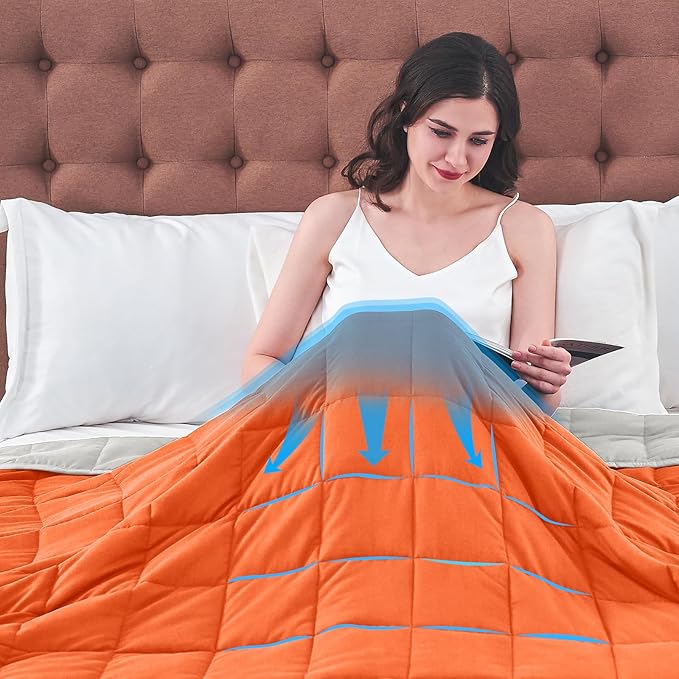 King Size Weighted Blanket for Adults (30 lbs, 80β x 87β, Orang) Cooling Heavy Blanket for Sleeping Perfect for 290-310 lbs, Breathable Blanket for Adults & Couple All Season, Machine Washable