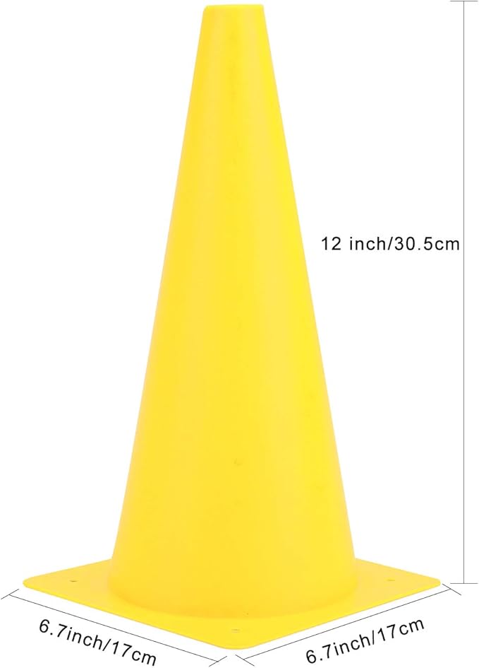 12 Inch Traffic Training Cones, Plastic Safety Parking Cones, Agility Field Marker Cones for Soccer Basketball Football Drills Training, Outdoor Sport Activity & Festive Events - 6 Colors