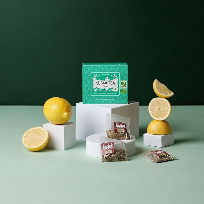 Kusmi Tea - Detox - Organic Blend of Green Tea, Mate & Lemon - Lemongrass, Rose Hip and Lemon Flavours - Enjoy Hot or Iced - Exotic Infusion Perfect for Tea Lovers - 20 Tea Bags