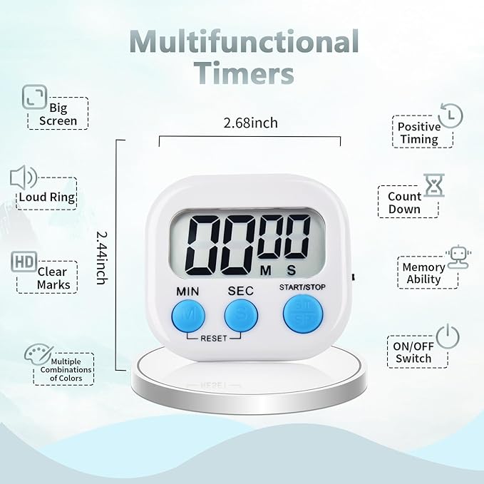 12 Pack Digital Kitchen Timer Magnetic Digital Timer with Big Display Loud Ring Cooking Timers for Kitchen Electronic Timer for Cooking, Bathing, Gym, Break Time, Classroom(12,White, Blue, Orange)
