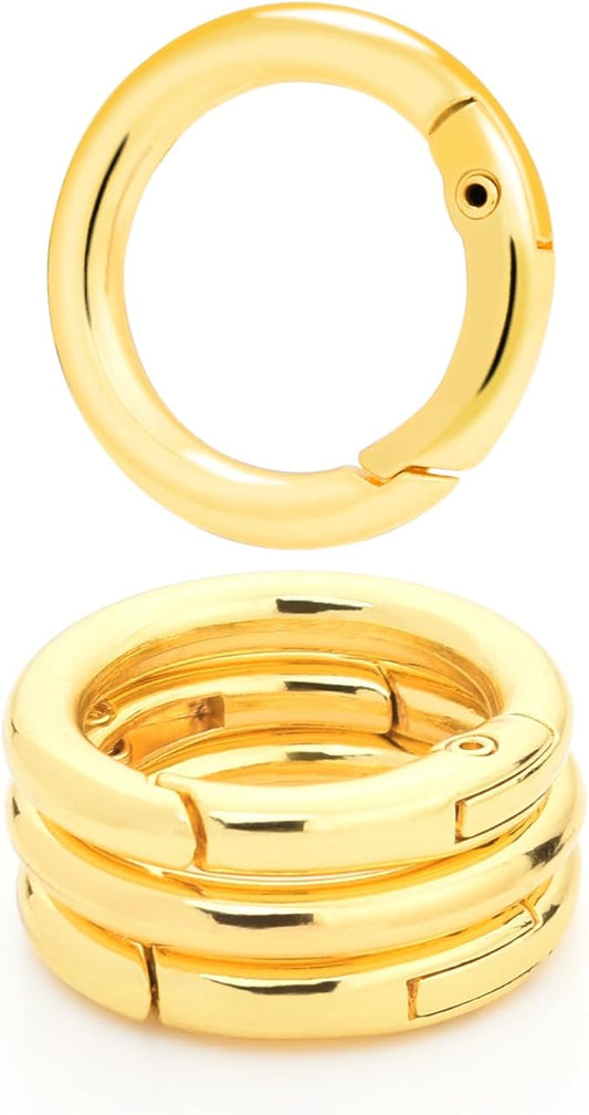 10 Pack 3/4 Inch Gold Round Carabiner Clips, Small Spring O Rings for Keyring Bag Pendant Keychain Clip