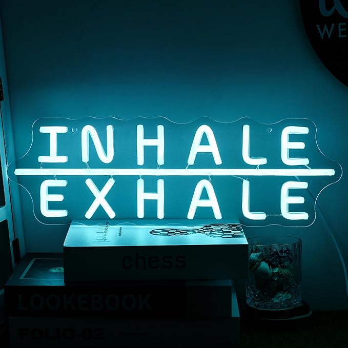 "Inhale Exhale" Neon Sign Yoga Neon Signs Letter Led Neon Sign Blue LED Neon Lights for Yoga Room Pilates Studio Bedroom Gym Decoration