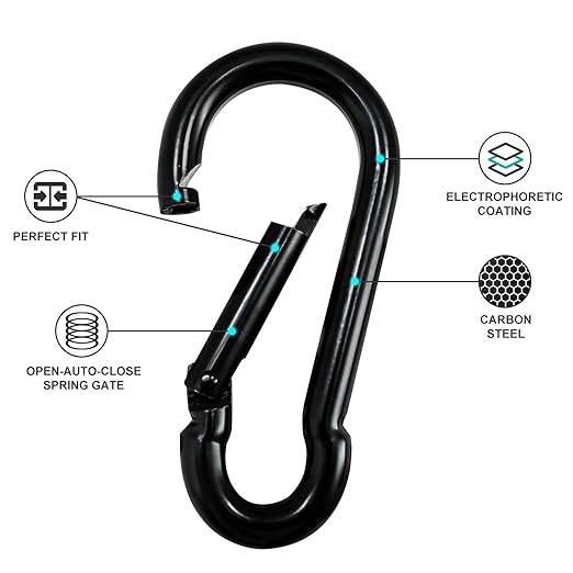 KINLINK 20 Pack Black Carabiner Clip, 3.54 inch Heavy Duty Spring Snap Hook, Caribeener Clips for Camping, Hiking, Travel, Fishing, Quick Link Keychain, Water Bottle, Backpack
