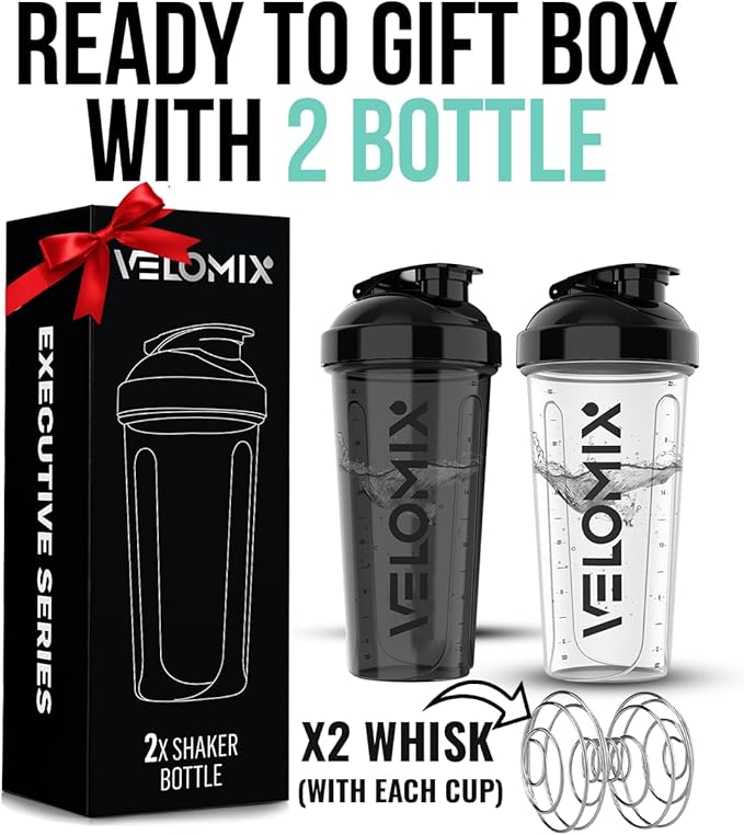 '-2 Pack- 28 oz Protein Shaker Bottles for Protein Mixes - 2x Wire Whisk | Leak Proof Shaker Cups for Protein Shakes | Bottle Pack | Shakers for Protein Shakes-(With Gift Box)
