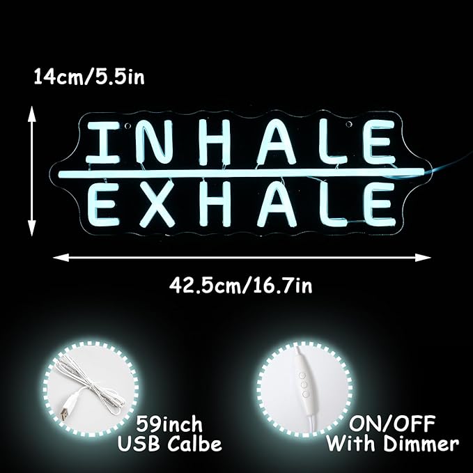 "Inhale Exhale" Neon Sign Yoga Neon Signs Letter Led Neon Sign Blue LED Neon Lights for Yoga Room Pilates Studio Bedroom Gym Decoration