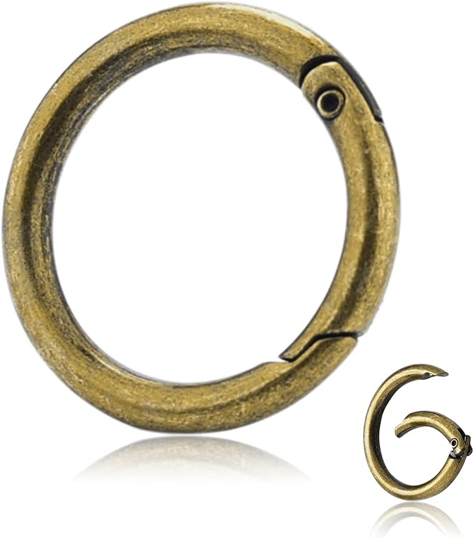 10Pack 1 Inch Metal Spring O Rings Clip Keychain, Round Carabiner Clips Keyrings Snap Hook Buckle, Purse Shoulder Bag Chain Rings Clip Replacement Paracord Keychain Lanyard Leather DIY Crafts (Bronze)