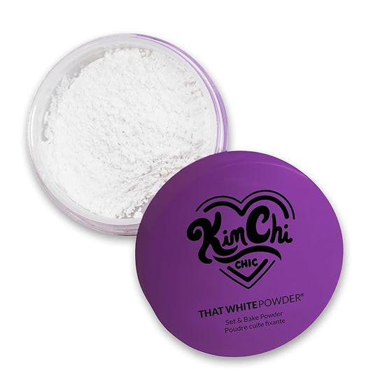 Kimchi Chic Beauty That WhitePowder Set and Bake Mattifying Setting Powder for Makeup, Extra Fluffy Loose Face Powder Poof, Soft Natural Face Makeup Helps Minimize the Appearance of Fine Lines, White