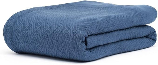 100% Cotton Herringbone Weave Blankets, 90"X90" Queen, Throw Blanket for Bed,All Season Cotton Blanket, Cozy Blanket,Throws Bed Blanket, Throw Blanket for Couch,Modern Home Decor -Navy Blue