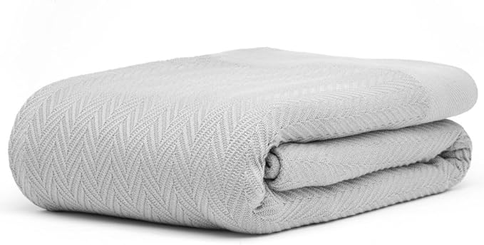 100% Cotton Herringbone Weave Blankets, 90"X90" Queen, Throw Blanket for Bed,All Season Cotton Blanket, Cozy Blanket,Throws Bed Blanket,Throw Blanket for Couch,Modern Home Decor -Light Grey