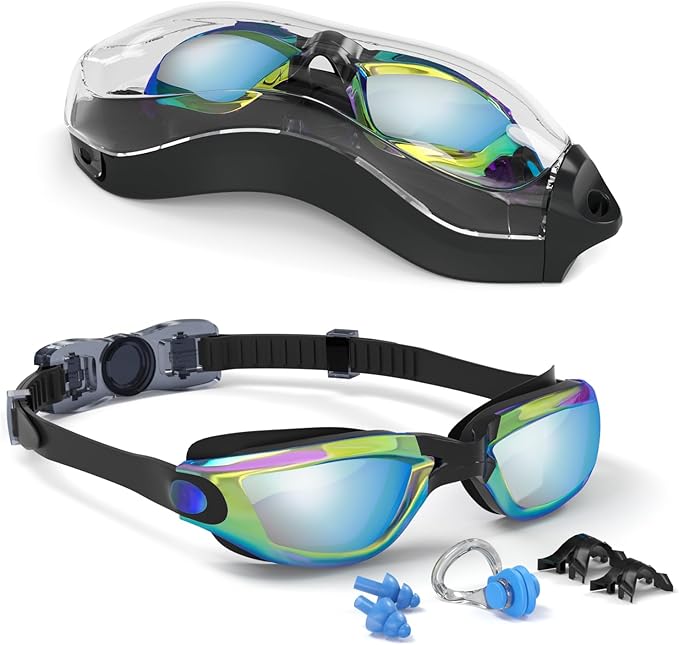 Kids Swim Goggles, Swimming Goggles for Kids with Nose Clip, Earplugs, Nose Bridge for Age 3-15