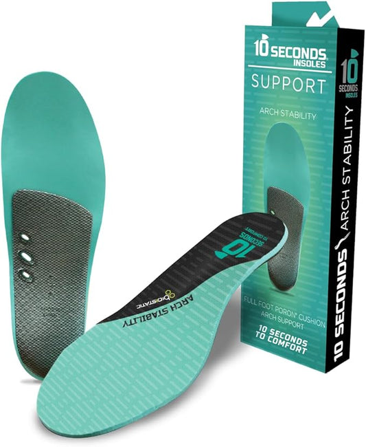 10 Seconds - 3720 Stability Insole: Firm Arch Support - High Arch Height - Firm Cushioning, High Shock Absorption, Trim to Fit, Shock Absorbing Memory Foam with Stability Plate.