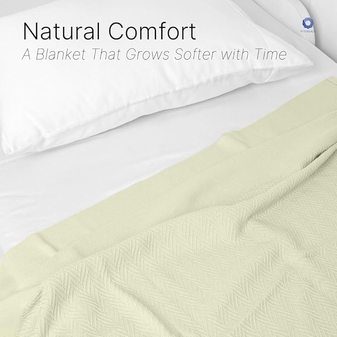 100% Cotton Herringbone Weave Blankets, 90" X 90" Queen, Throw Blanket for Bed, All Season Cotton Blanket, Cozy Blanket,Throws & Bed Blanket, Throw Blanket for Couch, Modern Home Decor -Sage