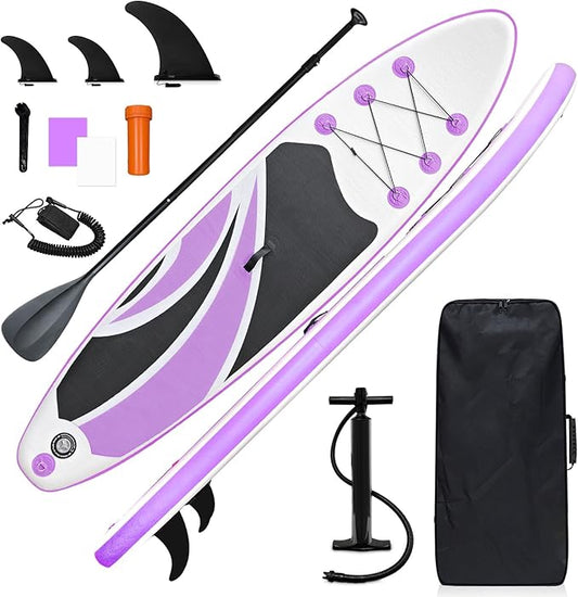 10' Inflatable Stand Up Paddle Board, Ultra-Light Wide Yoga Board for All Skill Levels with Premium SUP Paddleboard Accessories, 84L Waterproof Bag, Non-Slip Comfort Deck for Youth & Adults