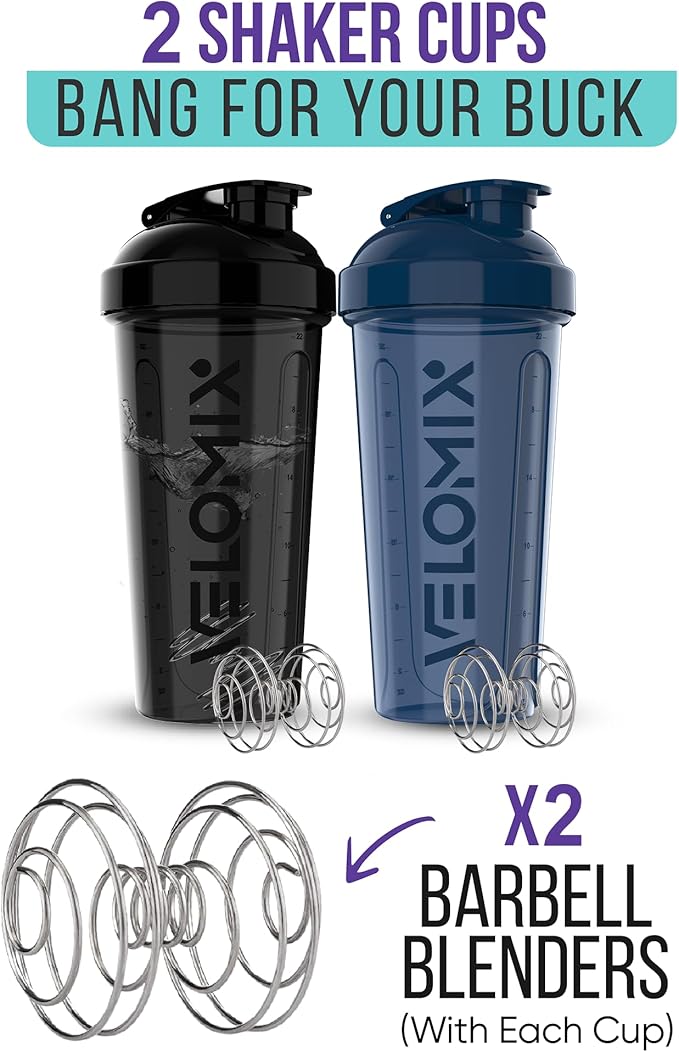 '-2 Pack- 28 oz Protein Shaker Bottles for Protein Mixes - 2x Wire Whisk | Leak Proof Shaker Cups for Protein Shakes | Protein Shaker Bottle Pack | Shakers for Protein Shakes-Blue&Black