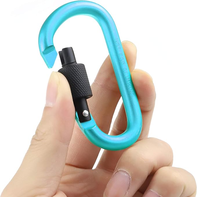 10 Pack Aluminum D Ring Key Rings Hiking Clips Locking Carabiner for Hiking Camping Fishing and Outdoor Use，Clips with Screw Gate Multicolored