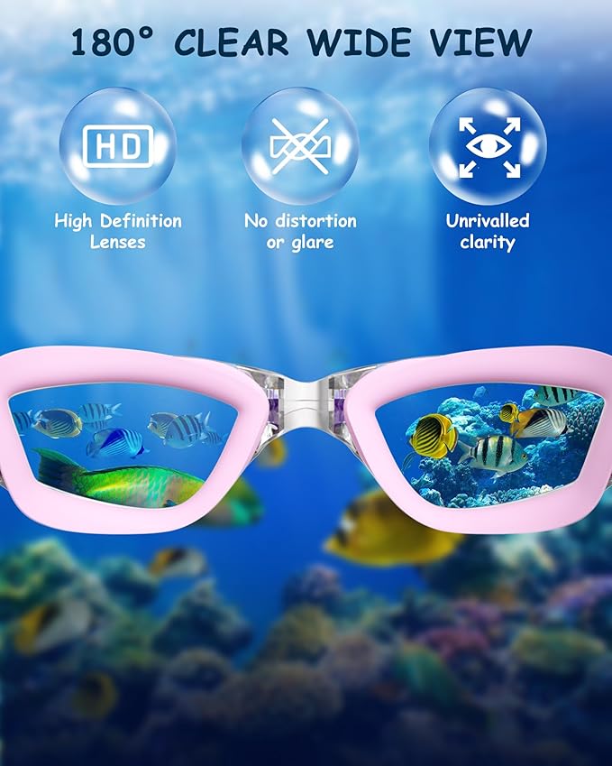 Kids Swim Goggles, Swimming Goggles for Kids Toddlers 3-14 with Swim Cap, Nose Clip, Nose Bridge, Ear Plugs
