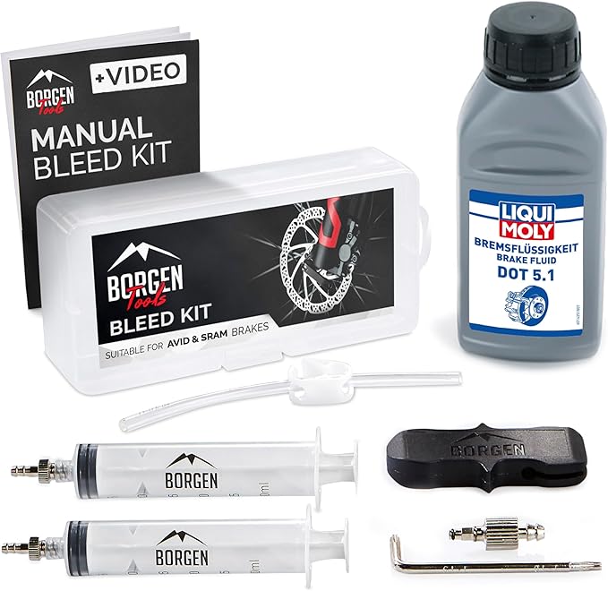 Borgen Bleed kit Compatible with AVID SRAM Hydraulic disc Brakes I Bike Brakes Service kit I Bleeding kit with Step-by-Step Instructions for The Perfect Bleeding of The Brake