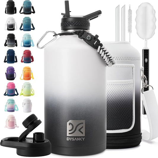 1 Gallon Water Bottle Insulated | Thickened Stainless Steel Vacuum Metal Water Jug | Portable Sports Large for Gym and Hiking with Straw, Carrier Bag, Handle Strap | BPA-Free 128 oz