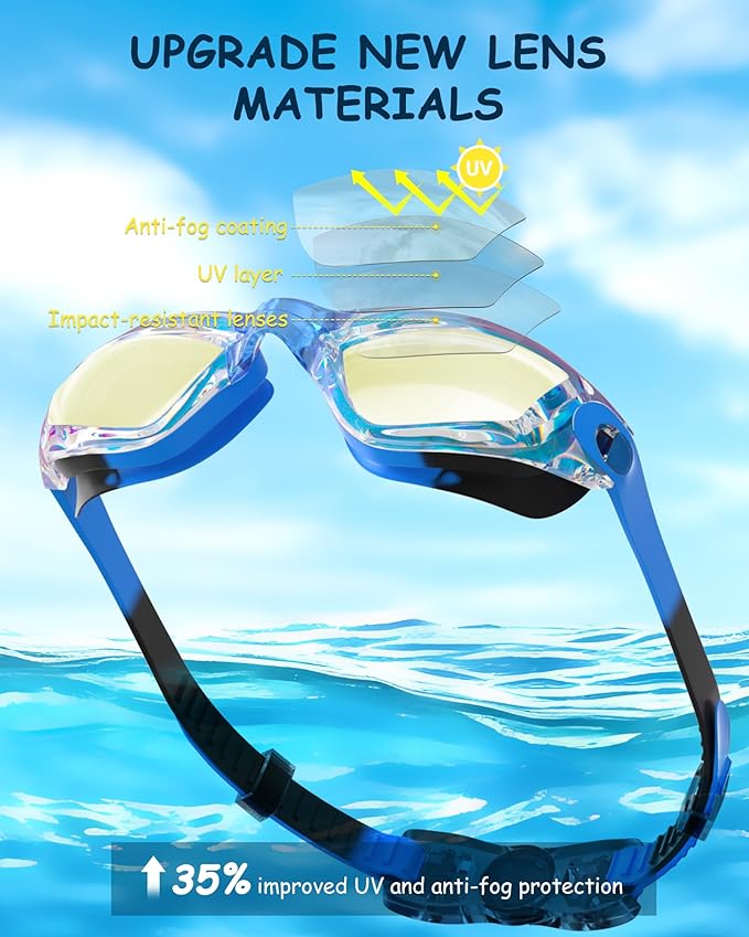 Kids Swim Goggles, Swimming Goggles for Kids Toddlers 3-14 with Swim Cap, Nose Clip, Nose Bridge, Ear Plugs