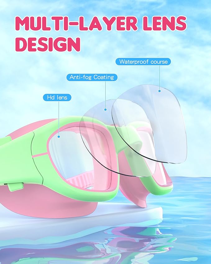 Kids Swim Goggles,Swimming Goggles for Kids 6-14, Anti-Fog UV Protection Pool Glasses for Boys Girls