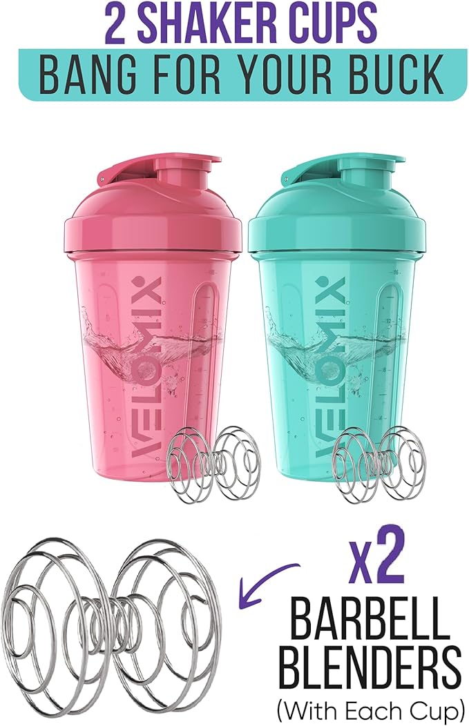 '-2 Pack- 20 oz Protein Shaker Bottles for Protein Mixes - 2x Wire Whisk | Leak Proof Shaker Cups for Protein Shakes and Pre Workout | Protein Shaker Bottle Pack