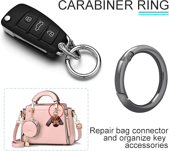 10 Pack 1-1/4Inch Trigger Spring O Rings, Metal Round Carabiner Clip Snap Hook, Spring Keyring Buckles for Replacement Purse Strap, Paracord Lanyard Clips, Keychain Rings Hardware DIY Crafts Making