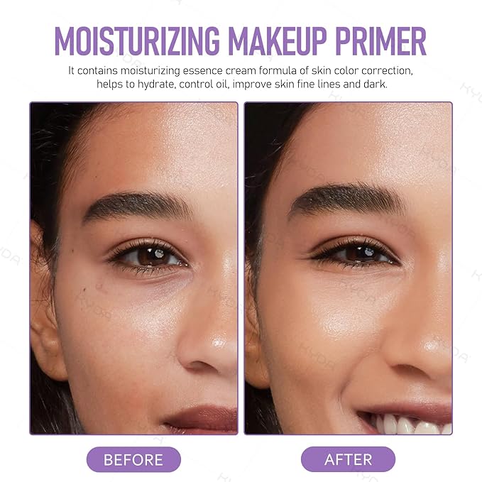 KYDA 2PCS Color Correcting Primer,SPF Makeup 50 PA+++,Color Correcting Serum, Moisturizing Makeup Primer, One Step Brightening Primer to Even Skin Tone, Oil Control Skin Corrector,Purple Pink Green