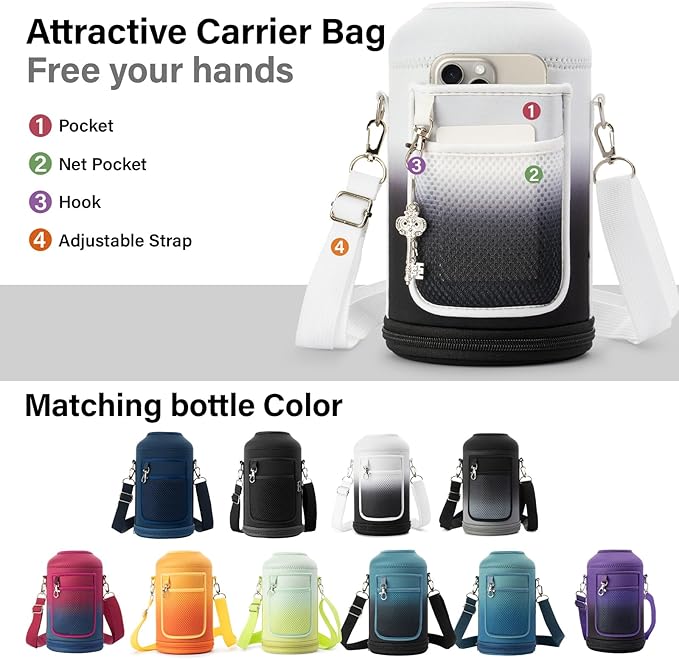 1 Gallon Water Bottle Insulated | Thickened Stainless Steel Vacuum Metal Water Jug | Portable Sports Large for Gym and Hiking with Straw, Carrier Bag, Handle Strap | BPA-Free 128 oz