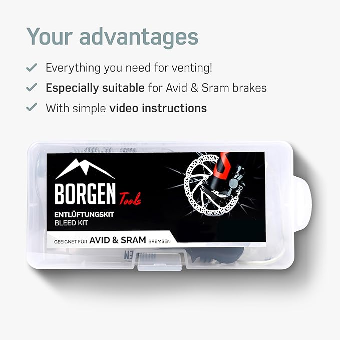 Borgen Bleed kit Compatible with AVID SRAM Hydraulic disc Brakes I Bike Brakes Service kit I Bleeding kit with Step-by-Step Instructions for The Perfect Bleeding of The Brake