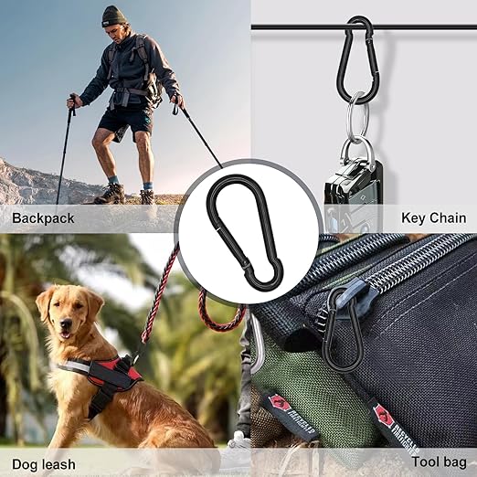 KINLINK 10 Pack Black Carabiner Clip, 3.15 inch Heavy Duty Spring Snap Hook, Small Caribeener Clips for Outdoor Camping, Swing Set, Hammock, Hiking Travel, Fishing, Quick Link Keychain
