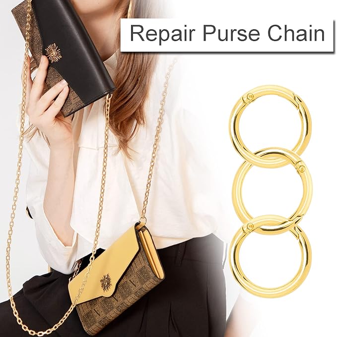 10 Pack 1 Inch Gold Spring O Rings, Metal Keychain Ring Round Carabiner Clips for Replacement Purse Ring Hardware, Keyrings Buckles, Paracord Keychain Lanyard, Home Car Keyrings Attachment