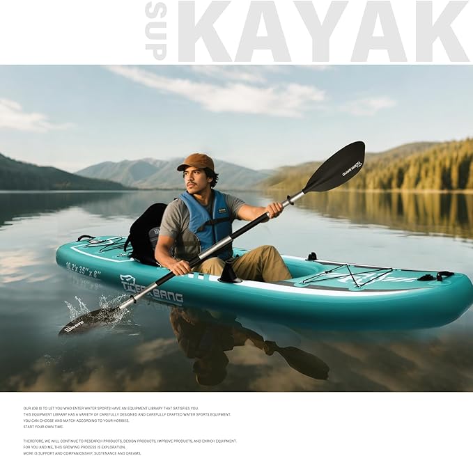 10.2'x35''x8'' Inflatable Kayak with Detachable Seat, SUP-Kayak Set Includes Hand Pump/Aluminum Oar/Backpack, Inflatable Boat for Adults/Kids | for Fishing, Touring-Green
