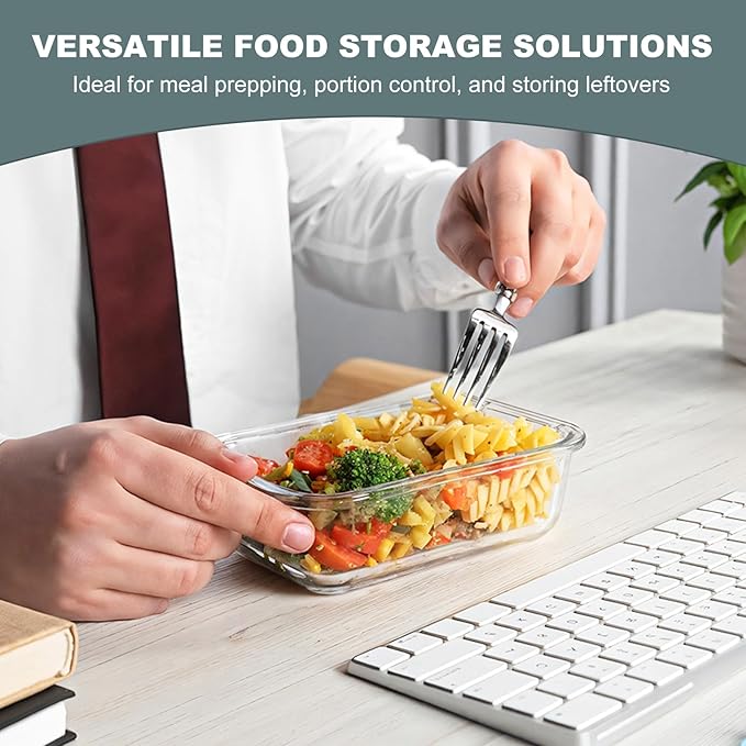 10 Pack Glass Food Storage Containers, Meal Prep Containers with Lids, Airtight Glass Lunch Boxes, Freezer, Oven, and Microwave Safe