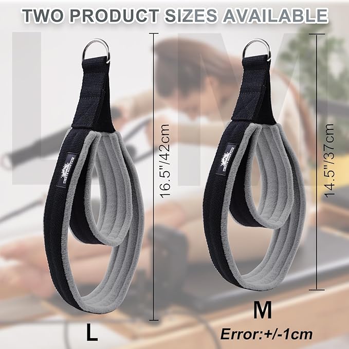 1 Pair Enhanced Pilates Double Loop Straps for Reformer, Thickened D-Ring Handle Straps, Yoga Exercise Accessories in 2 Lengths and Multicolor for Home Gym Workout