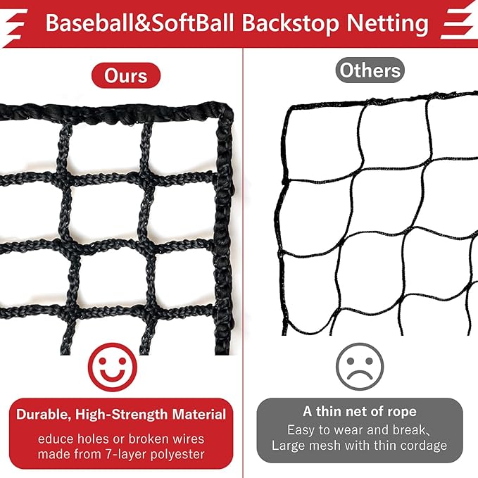 Storgem Baseball Softball Backstop Nets, Sports Netting, Sports Barrier Netting, Heavy Duty Sports Nets Netting Knotless for Playing Field, Backyard or Garage