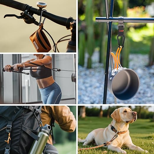 KINLINK 2 Pack Black Carabiner Clip, 4 inch Heavy Duty Spring Snap Hook, Caribeener Clips for Outdoor Camping, Swing Set, Hammock, Hiking Travel, Fishing, Weight Lifting Machine